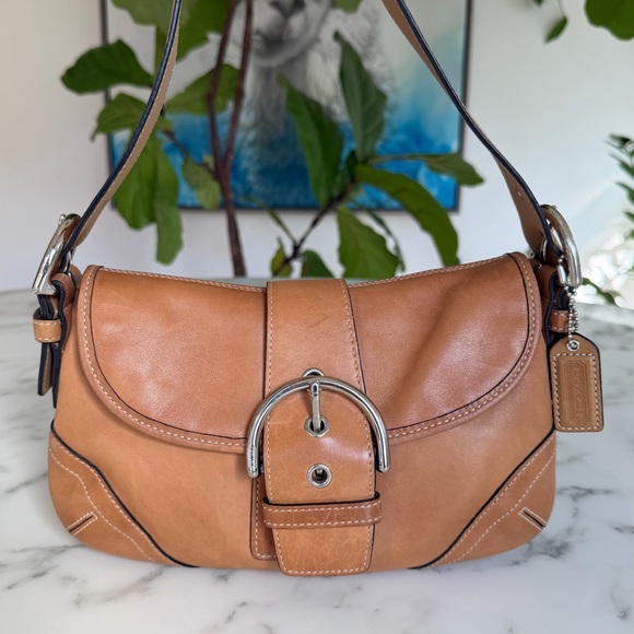 COACH Y2K Vintage Soho Small Buckle Flap Leather Shoulder Bag British Tan 9247 - Picture 1 of 16